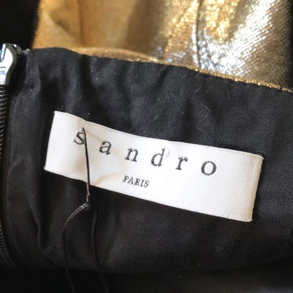 SANDRO Lame Metallic Off the Shoulder Cocktail Dress - Picture 4 of 6